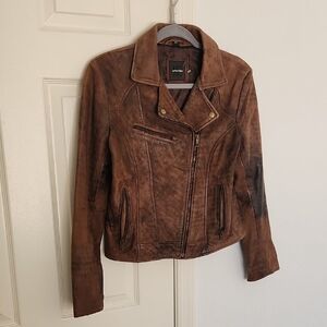 Whet Blu Genuine Leather Distressed Moto Jacket Sz XS